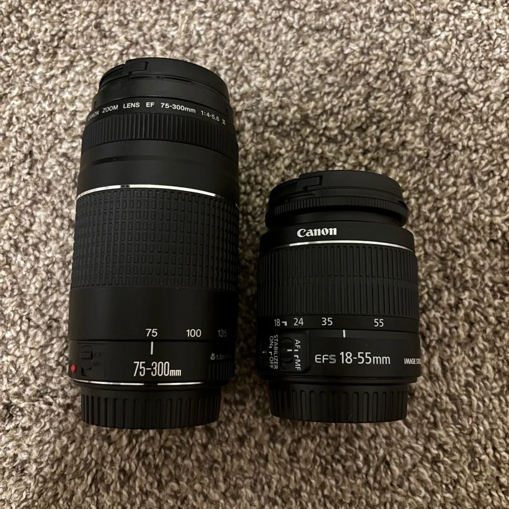 Canon EOS Rebel T7 DSLR Bundle 18-55mm & 75-300mm Lenses, Bag, Strap, Charger.